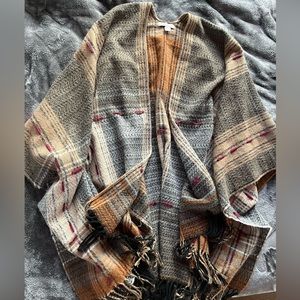 World Market Plaid fringe shawl